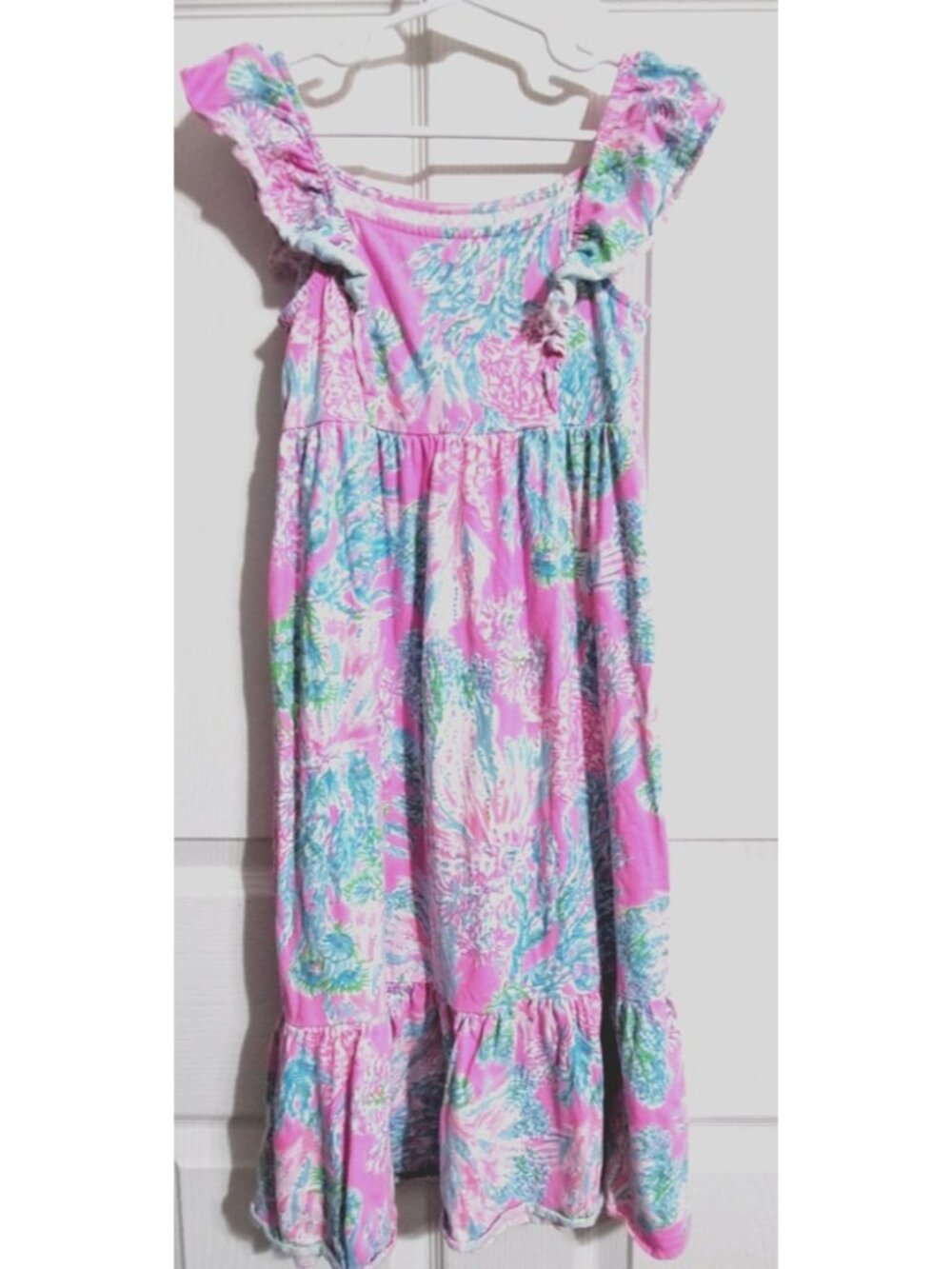 Lilly Pulitzer Girls 4-5 Multicolor Vienna Maxi Dress Floral Ruffles FLAW!